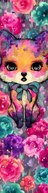 Free kawaii bookmark featuring a kawaii fox sitting on flowers